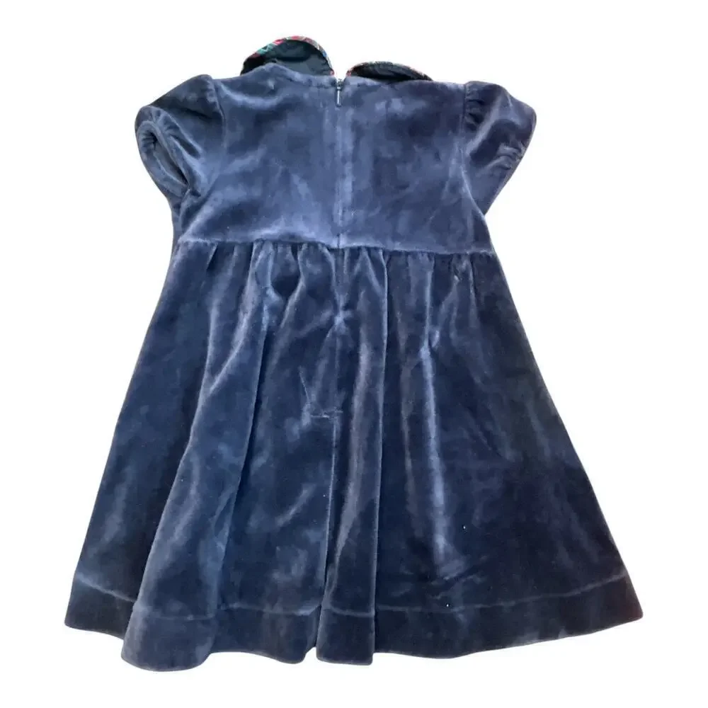 CHAPS Velour Dk Blue Cap Sleeves Peter Pan Collar Cotton Blend Dress Size 12M